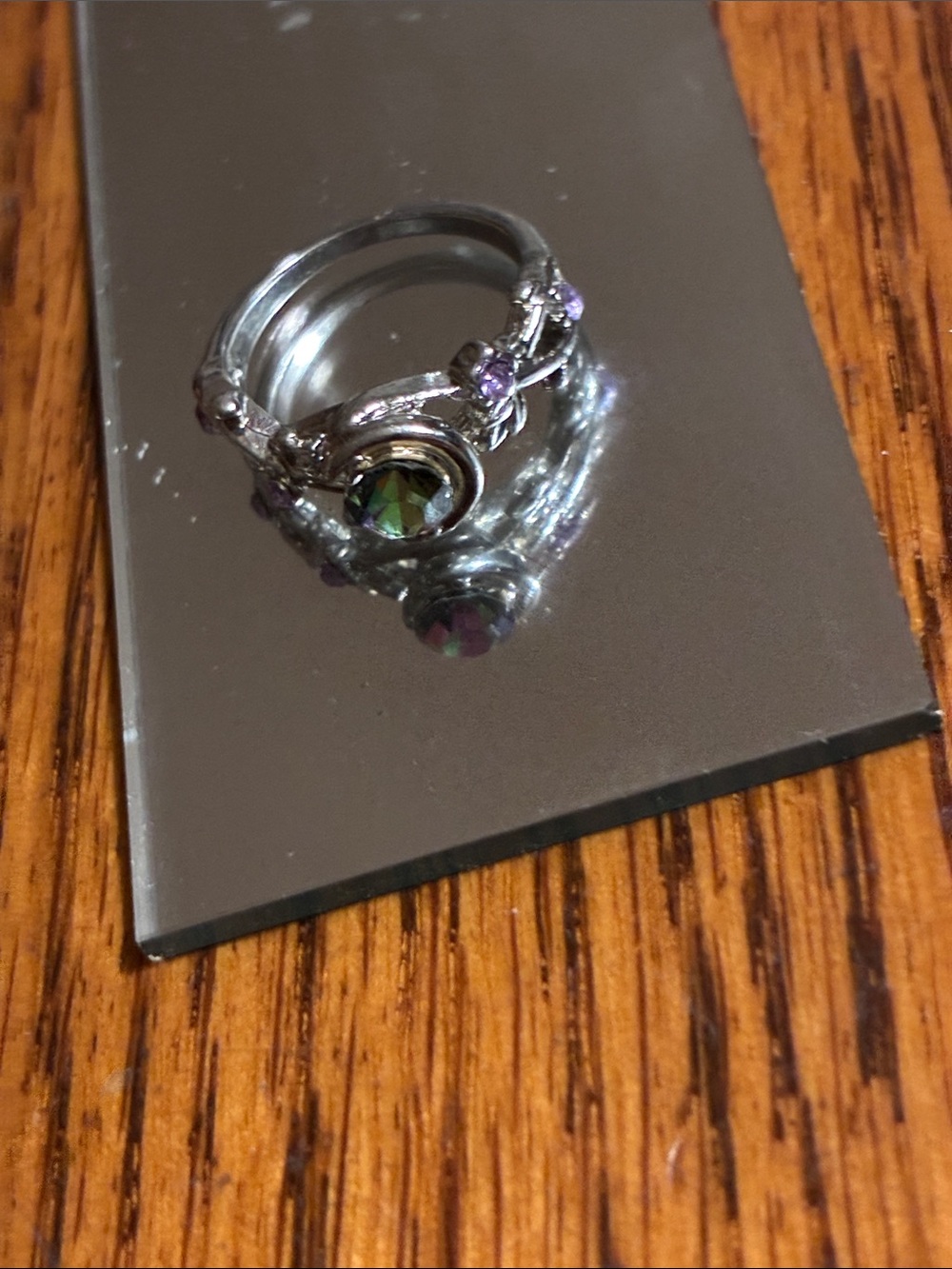 Silver Ring with Green and Purple Stones - Women's Jewelry